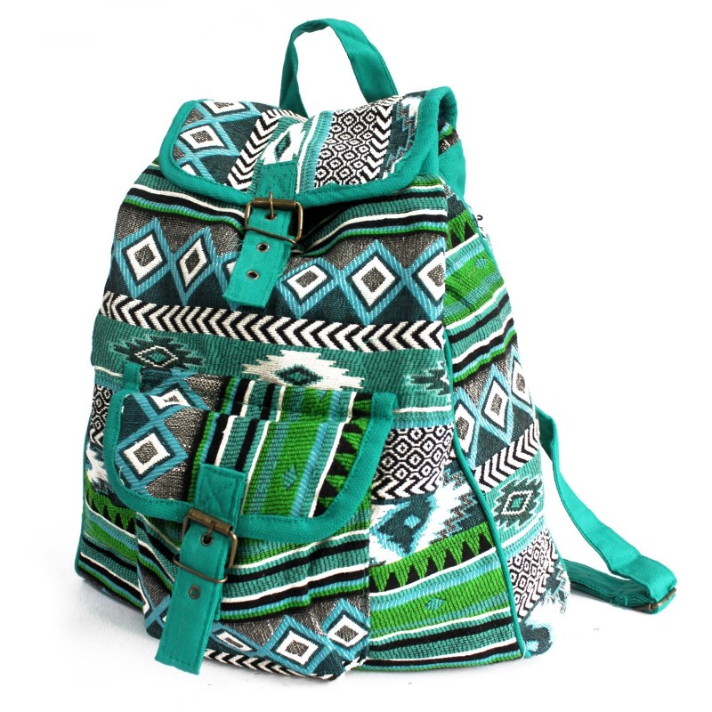 Jacquard Fabric - Teal Backpack-CASUAL BAGS NEPAL-HOSTENATURA