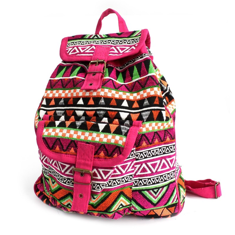 Jacquard Fabric - Pink Backpack-CASUAL BAGS NEPAL-HOSTENATURA