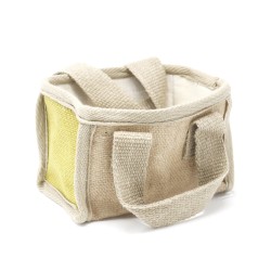 Klein jute mandje - 16x10x12cm - Geel