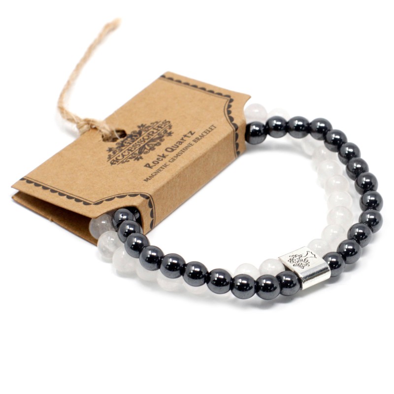 Bracciale magnetico con pietre preziose - Quarzo bianco-BRACCIALETTI IN PIETRA MAGNETICA-HOSTENATURA