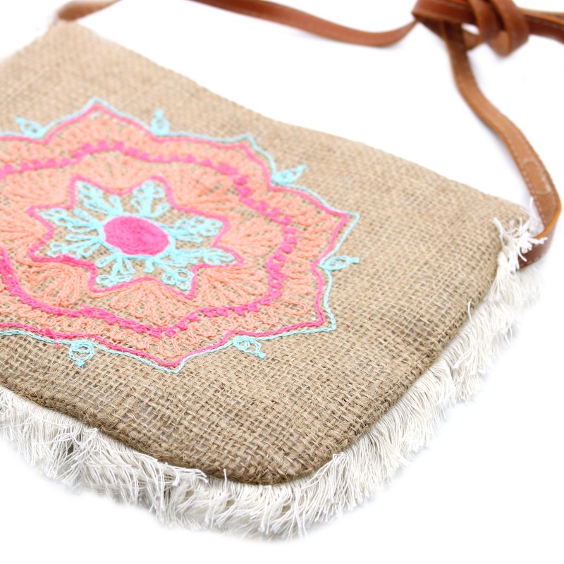 Fringed bag - Mandela Embroidery-ECOLOGICAL JUTE BAGS-HOSTENATURA