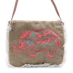 Bolsa de juta com franjas - Bordado Elefante