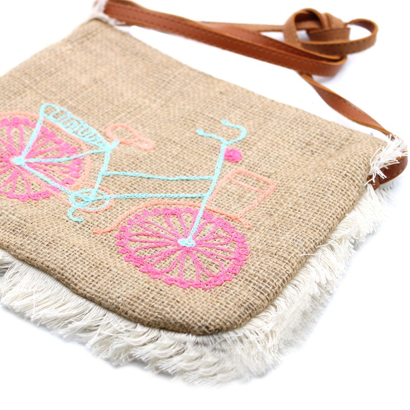 Sac à franges - Bicycle Embroidery-SACS DE JUTE ÉCOLOGIQUES-HOSTENATURA