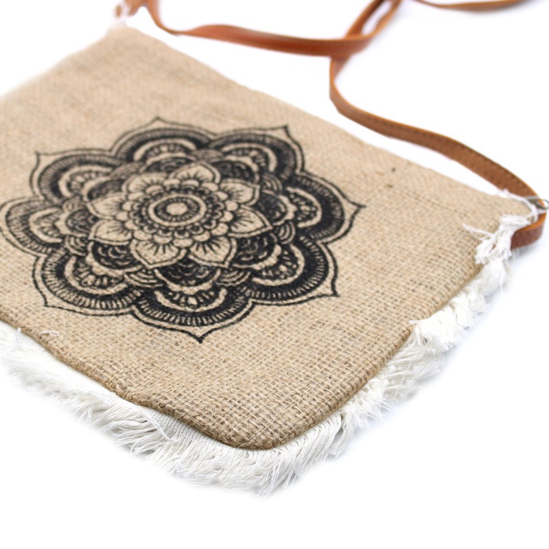 Fringed bag - Mandela print-ECOLOGICAL JUTE BAGS-HOSTENATURA