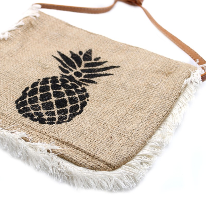 Bolso con flecos - Estampado de piña-BOLSAS DE IUTE ECOLÓXICA-HOSTENATURA