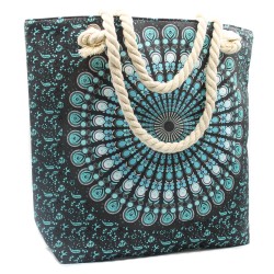 Bolsa Mandala com Alça de Corda - Azul Escuro