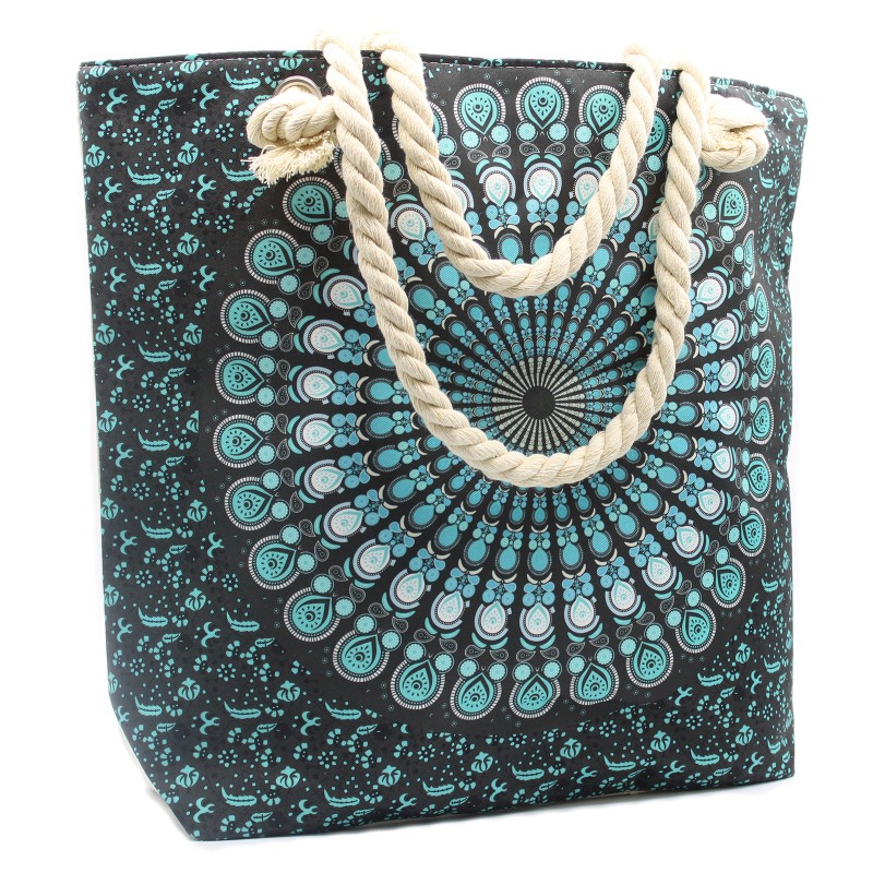 Bolsa Mandala com Alça de Corda - Azul Escuro-BOLSA MANDALA-HOSTENATURA