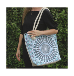 Bolso Mandala con Asa de Cuerda - Azul Oscuro