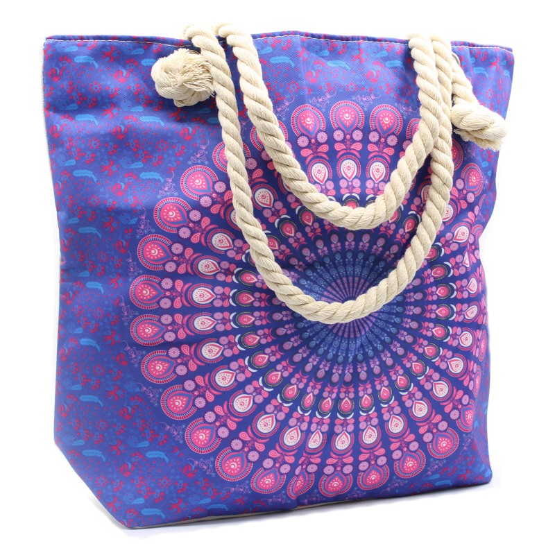 Bolsa Mandala com Alça de Corda - Azul Violeta-BOLSA MANDALA-HOSTENATURA