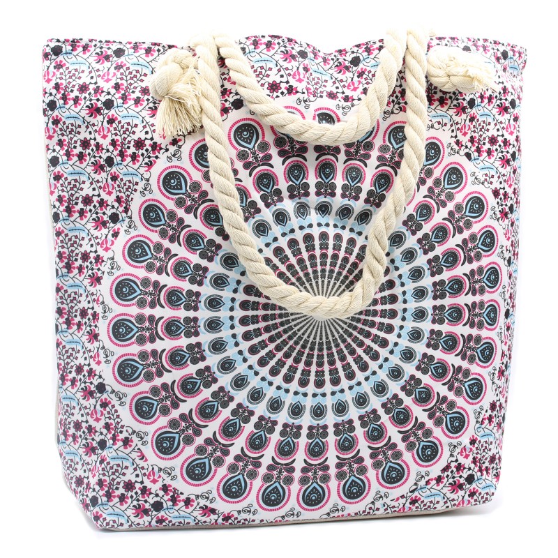 Bolsa Mandala com Alça de Corda - Azul Elétrico-BOLSA MANDALA-HOSTENATURA