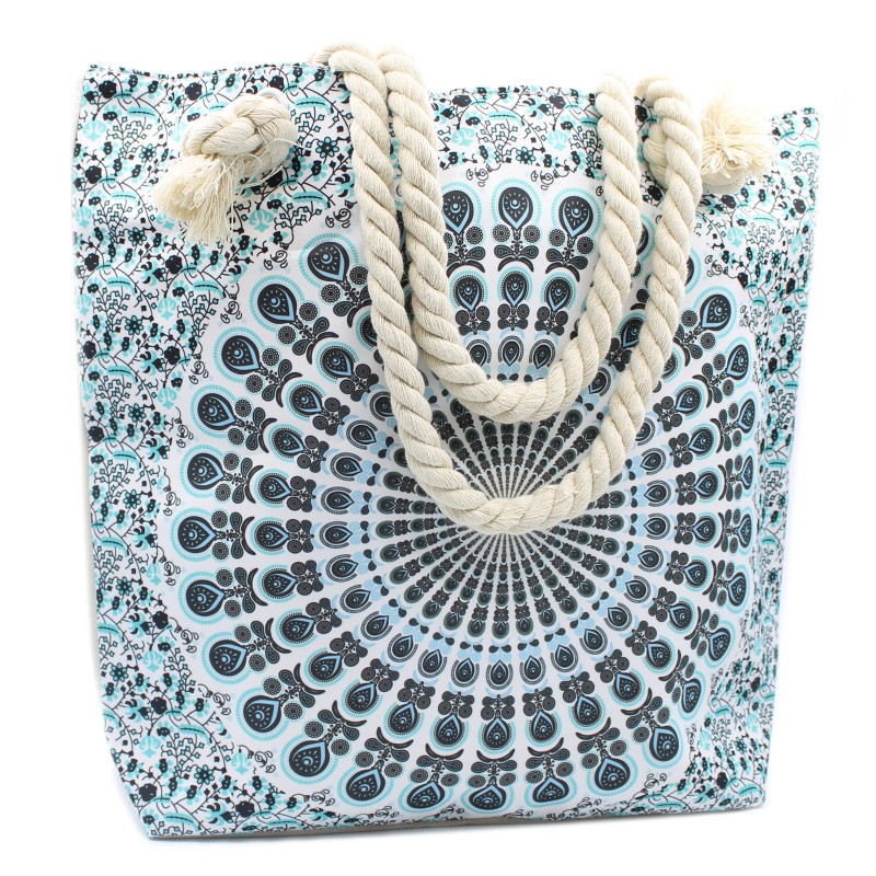 Bolsa Mandala com Alça de Corda - Azul Celeste-BOLSA MANDALA-HOSTENATURA