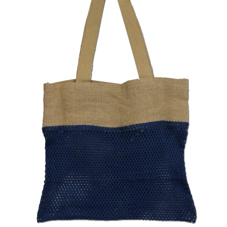 Bolsa de Malla de Yute Suave Puro y Algodón- Denim  - 1