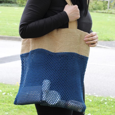 Bolsa de Malla de Yute Suave Puro y Algodón- Denim  - 2