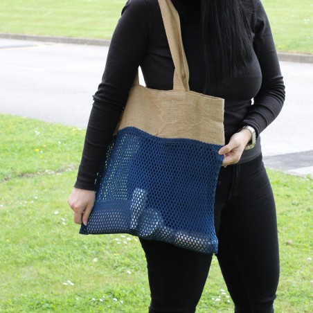 Bolsa de Malla de Yute Suave Puro y Algodón- Denim  - 3