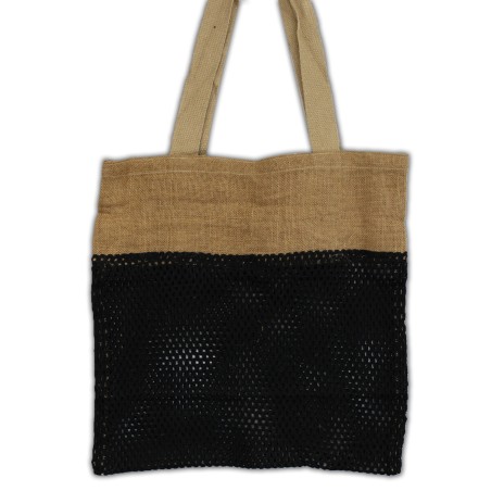Bolsa de Malla de Yute Suave Puro y Algodón- Negro  - 1