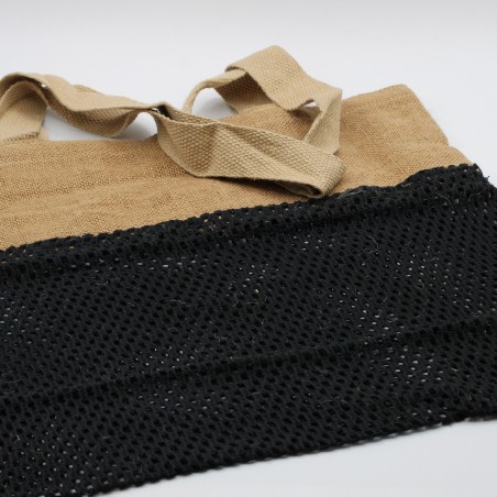 Bolsa de Malla de Yute Suave Puro y Algodón- Negro  - 3