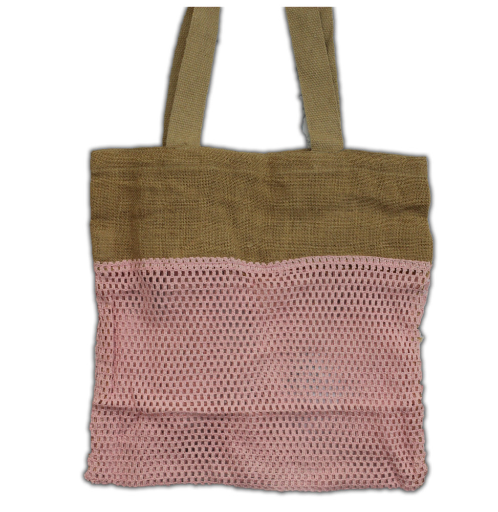 Bolsa de Malla de Yute Suave Puro y Algodón- Rosa-COTTON AND JUTE MESH BAG-HOSTENATURA