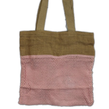 Bolsa de Malla de Yute Suave Puro y Algodón- Rosa  - 1