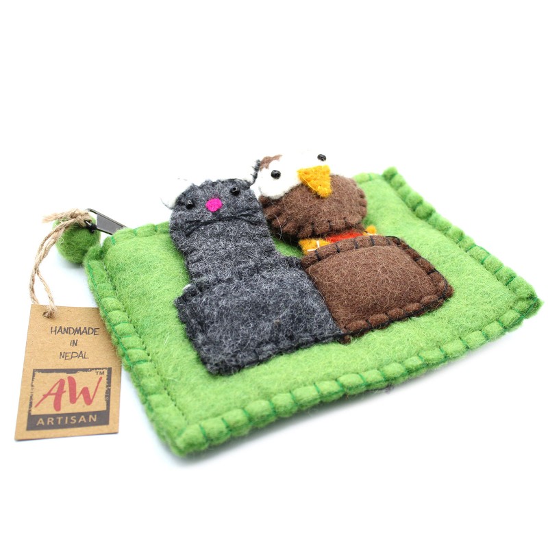 Bag with Finger Puppets - Owl and Kitten-FINGER PUPPET BAGS-HOSTENATURA