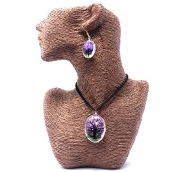 Colgante y Pendientes Flores Prensadas - Arbol De La Vida - Lavanda - 2