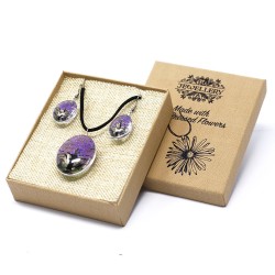 Colgante y Pendientes Flores Prensadas - Arbol De La Vida - Lavanda - 3