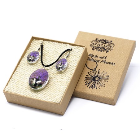 Colgante y Pendientes Flores Prensadas - Arbol De La Vida - Lavanda - 3