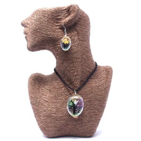 Colgante y Pendientes Flores Prensadas - Arbol De La Vida - Colores mezclados  - 2