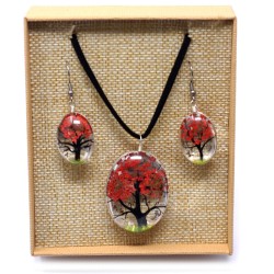 Pendant and Earrings Pressed Flowers Pressed Flowers - Tree of Life - Coral