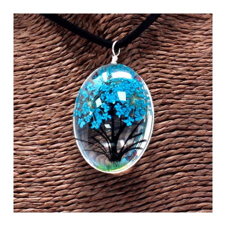 Colgante y Pendientes Flores Prensadas Flores Prensadas - Arbol De La Vida - azul verde - 3
