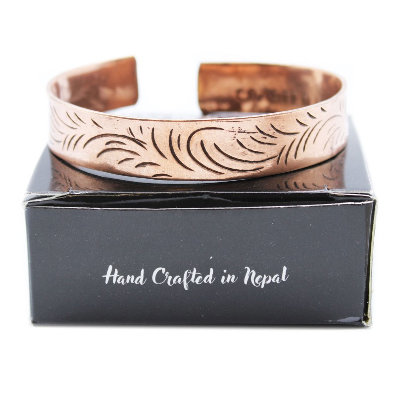 Tibetan Copper Bracelet - Wide Tribal Swirls-TIBETAN MANTRA BRACELETS-HOSTENATURA