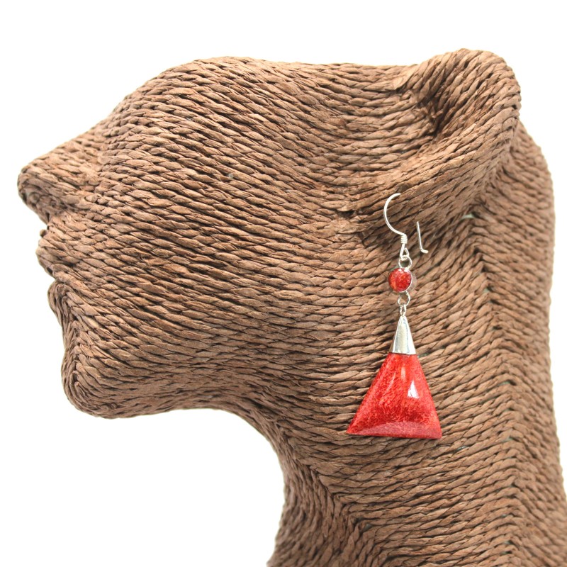 925 silver coral style earring - double triangular drop-SILVER AND CORAL EARRINGS-HOSTENATURA