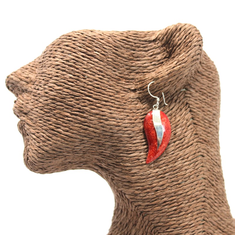 Boucle d’oreille style corail argent 925 - Poignées-BOUCLES D'OREILLES ARGENT ET CORAIL-HOSTENATURA