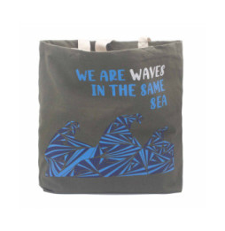 Bolsa de algodón estampada - somos olas - gris, azul, natural