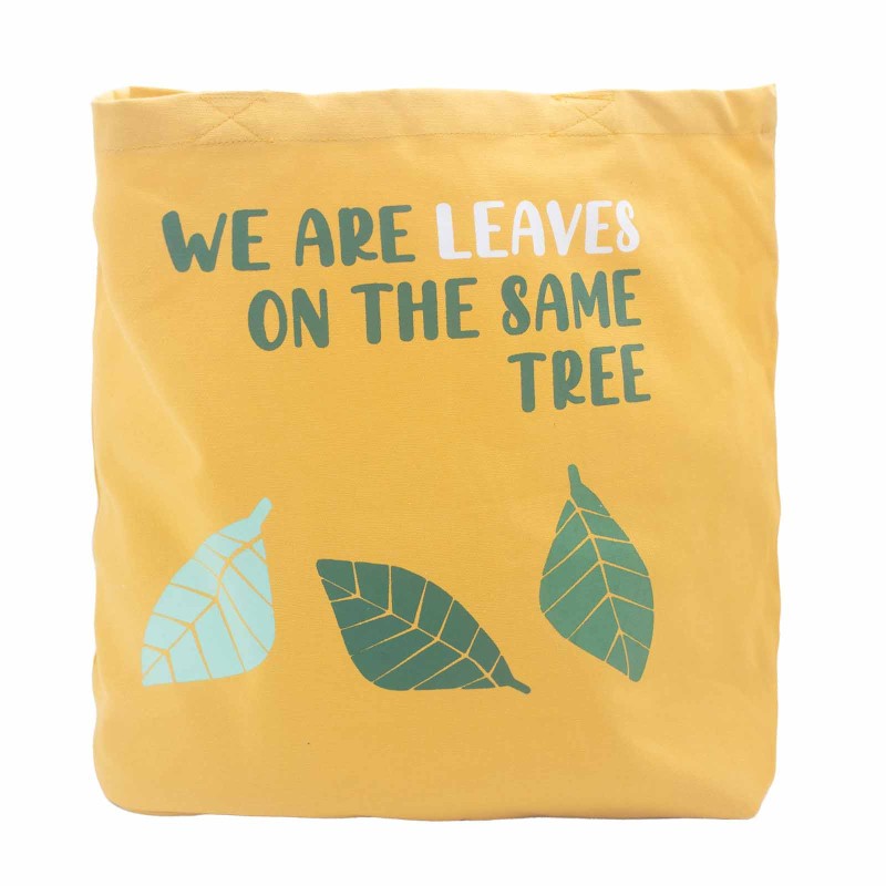 Printed cotton bag - we are leaves - yellow, blue, natural-100% COTTON BAGS-HOSTENATURA