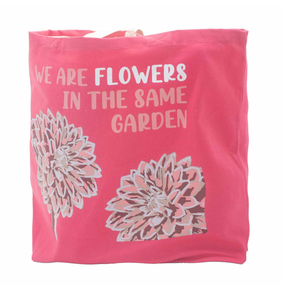 Bolsa de algodón estampada - somos flores - Oliva, Rosa y Natural