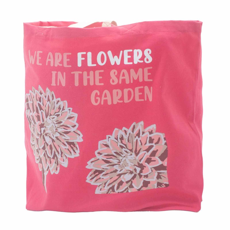 Printed cotton bag - we are flowers - Olive, Pink and Natural-100% COTTON BAGS-HOSTENATURA