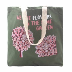 Bolsa de algodón estampada - somos flores - Oliva, Rosa y Natural - 3