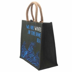 bedrukte jute tas - We are golven - Cinza, Blauw en Naturel