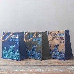 bolsa de yute estampada - Somos olas - Cinza, Azul y Natural - 3