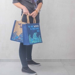 bolsa de yute estampada - Somos olas - Cinza, Azul y Natural - 4