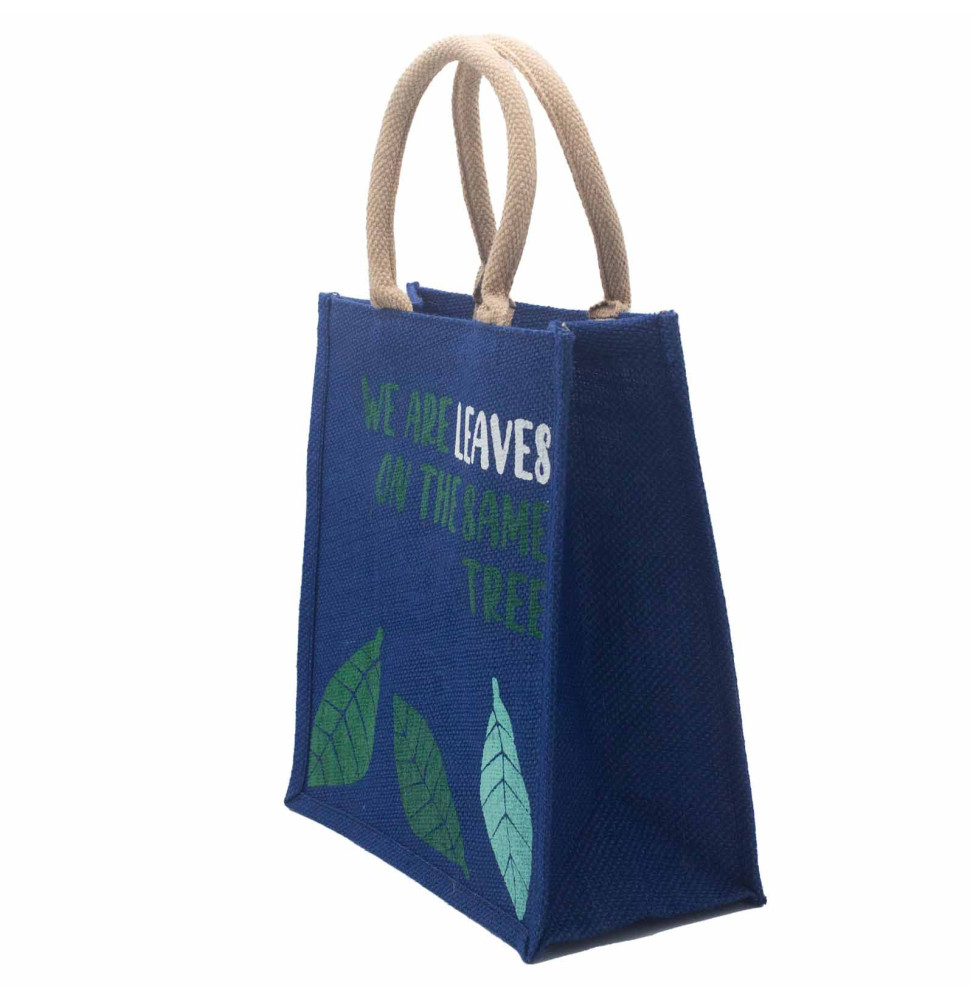 bolsa de yute estampada - Somos hojas - Amarillo, Azul y Natural