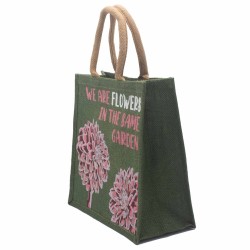 bolsa de yute estampada - Somos flores - Oliva, Rosa y Natural - 2