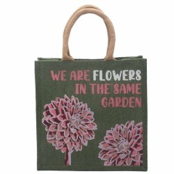 bolsa de yute estampada - Somos flores - Oliva, Rosa y Natural - 3