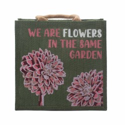 bolsa de yute estampada - Somos flores - Oliva, Rosa y Natural  - 4