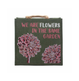 bolsa de yute estampada - Somos flores - Oliva, Rosa y Natural