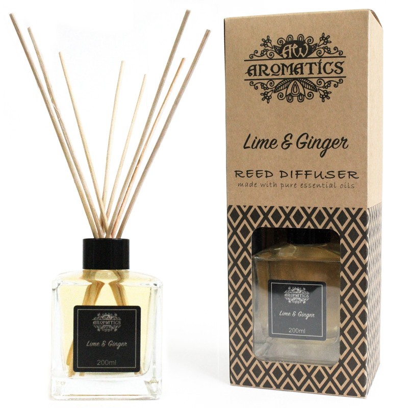 Mikado Air Freshener Diffuser Rod with Essential Oils - Lime and ginger 200 ml-ESSENTIAL OILS REED DIFFUSER 200 ML-HOSTENATURA