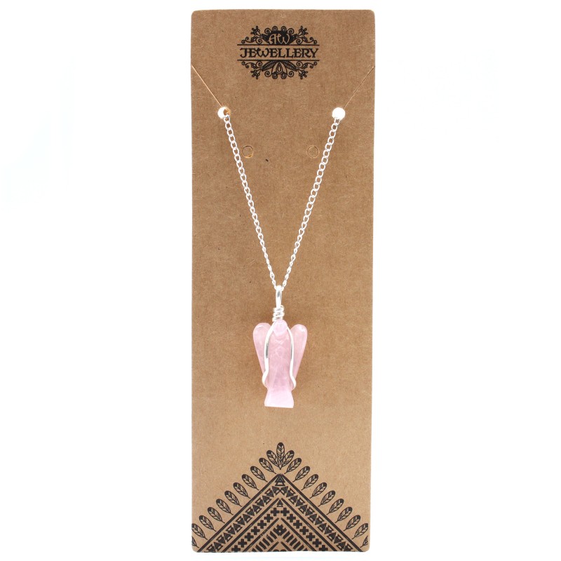 Pendentif ange gardien avec pierres précieuses - Quartz rose-PENDENTIF PIERRES PRÉCIEUSES-HOSTENATURA