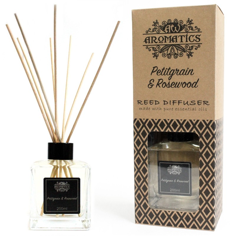 Mikado Air Freshener Diffuser Rod with Essential Oils - Petitgrain and Rosewood 200 ml-ESSENTIAL OILS REED DIFFUSER 200 ML-HOSTENATURA