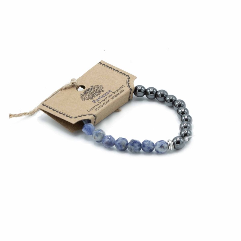 Bracciale con pietre preziose intagliate - Sodalite magnetica-BRACCIALI COLLANA PIETRE PREZIOSE-HOSTENATURA