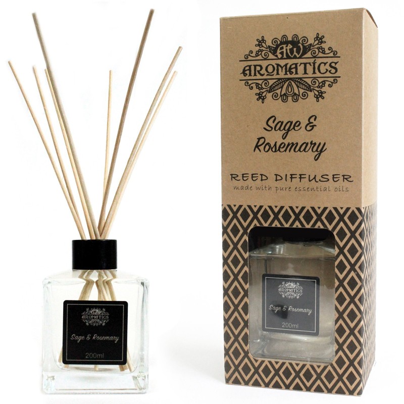 Mikado Diffuseur d’Assainisseurs d’Air aux Huiles Essentielles - Sauge et romarin 200 ml-DIFFUSEUR À TIGE D'HUILES ESSENTIELLES 200 ML-HOSTENATURA